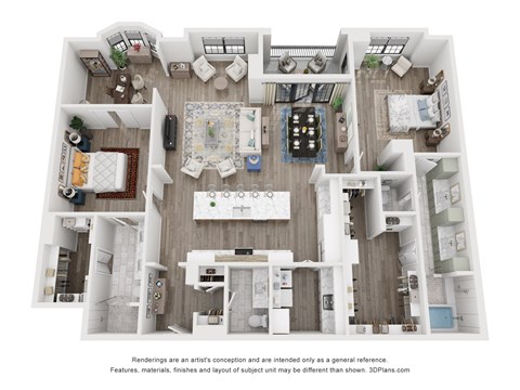 Floor plan for 2 beds, 2.5 baths, 2142 sqft